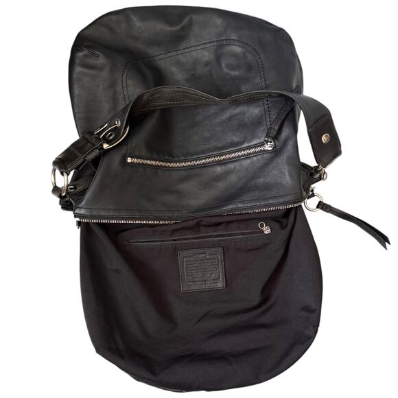 COACH F13108 SoHo Black Leather Whipstitch Wide Buckle Strap Shoulder Bag Large - Picture 10 of 16